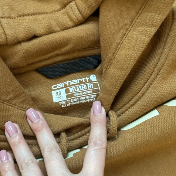 SOLD - Carhartt Women’s Relaxed Fit Logo Sleeve Graphic Hoodie - Size XS - Brown - Picture 5 of 9